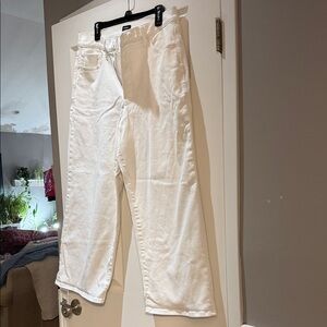 Express White Denim Jeans with Black Logo Tag